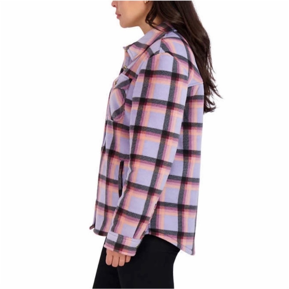 NWOT SAGE LADIES SHERPA PLAID BUTTON DOWN SHACKET SIZE LARGE - Picture 3 of 9